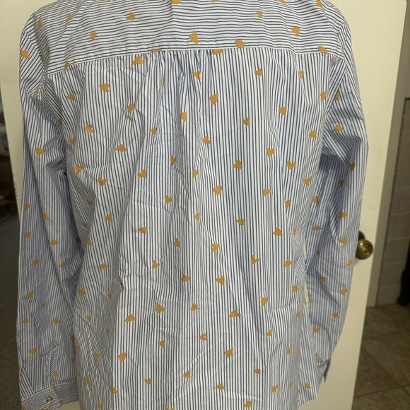 Talbots Heart & Stripe Ruffle Band Collar Cotton Poplin Button Down Top L - Picture 6 of 8